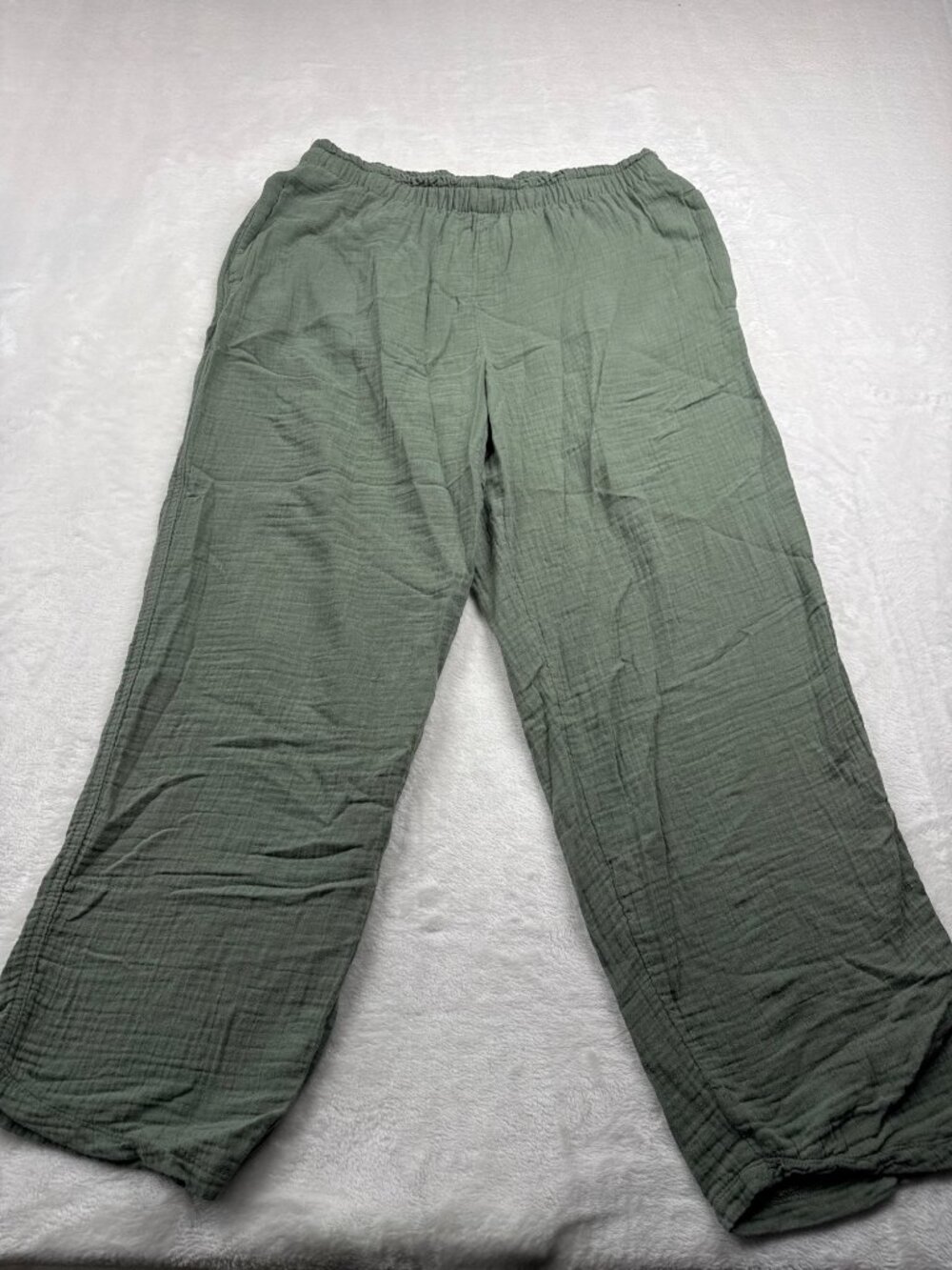 Coldwater Creek  Womens Green Cotton Elastic Waist Relaxed Fit Pants  M